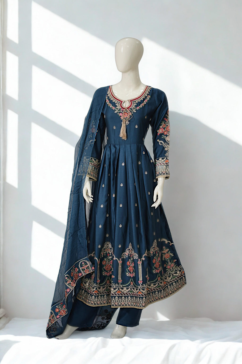 PL-230 | 3PCS Premium Viscose Maxi Suit – Peacock