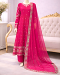 PL-001 | 3PCS Premium – Fancy Full Ghair Maxi with Shaffon Design – Pink
