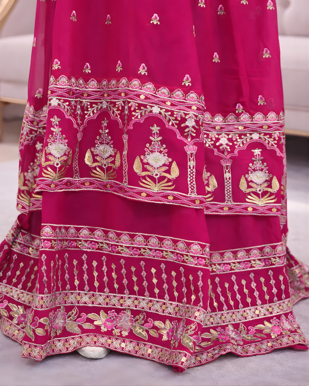 PL-001 | 3PCS Premium – Fancy Full Ghair Maxi with Shaffon Design – Pink